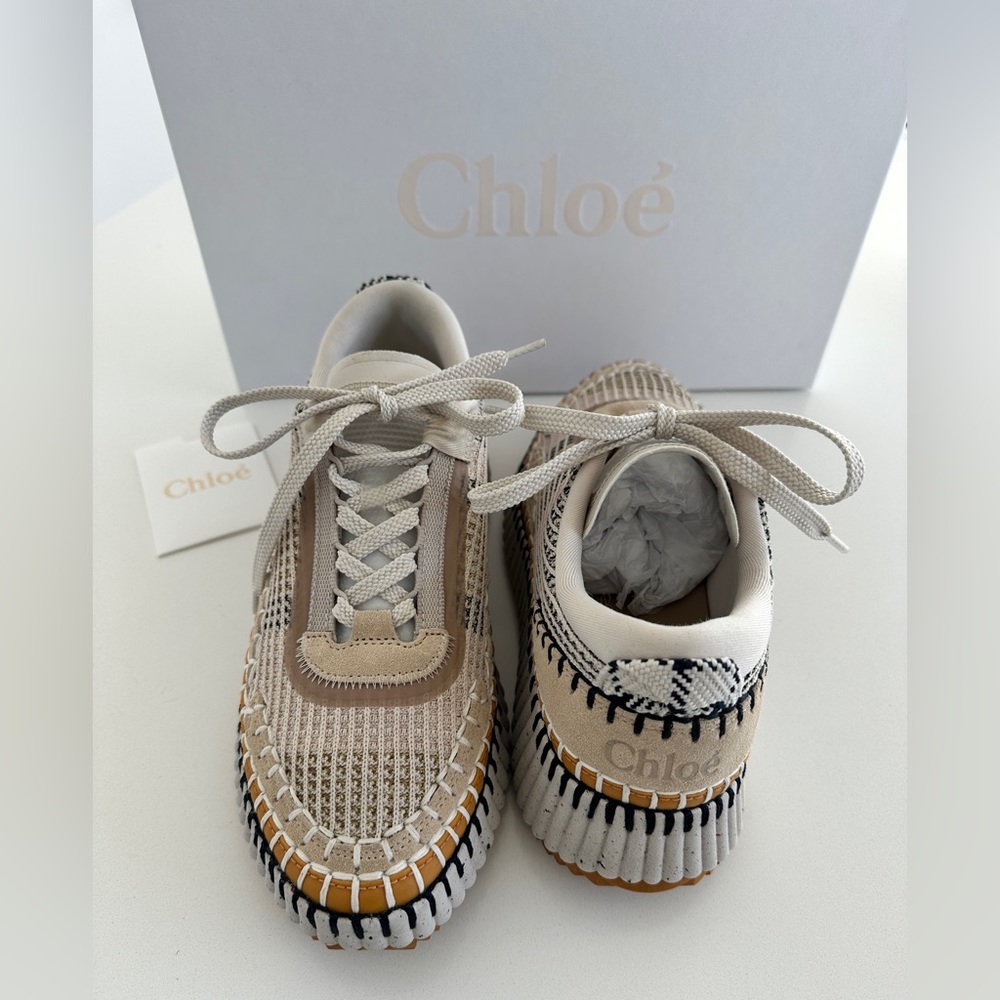 Chloe Beige and White Athletic Shoes
